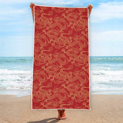 Traditional Chinese Dragon Pattern Print Beach Towel