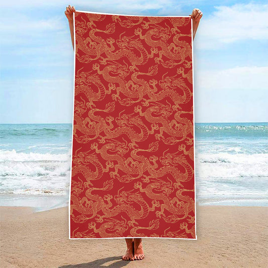 Traditional Chinese Dragon Pattern Print Beach Towel