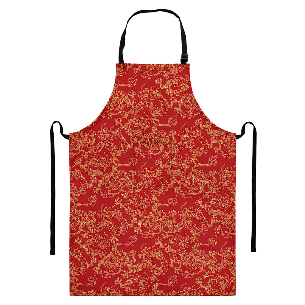 Traditional Chinese Dragon Pattern Print Bib Apron With Pocket