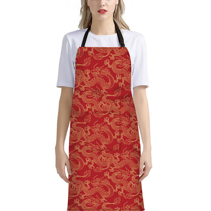 Traditional Chinese Dragon Pattern Print Bib Apron With Pocket