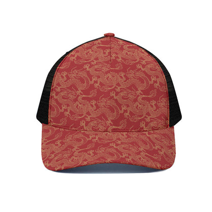 Traditional Chinese Dragon Pattern Print Black Mesh Trucker Cap