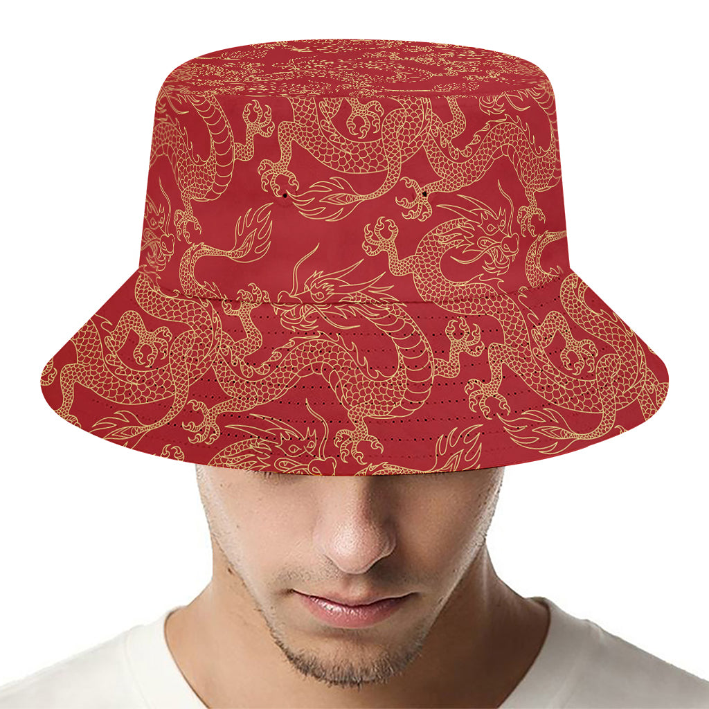 Traditional Chinese Dragon Pattern Print Bucket Hat