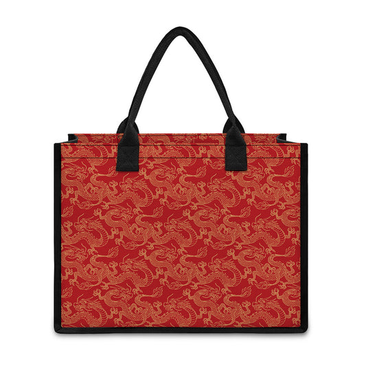 Traditional Chinese Dragon Pattern Print Canvas Tote Bag