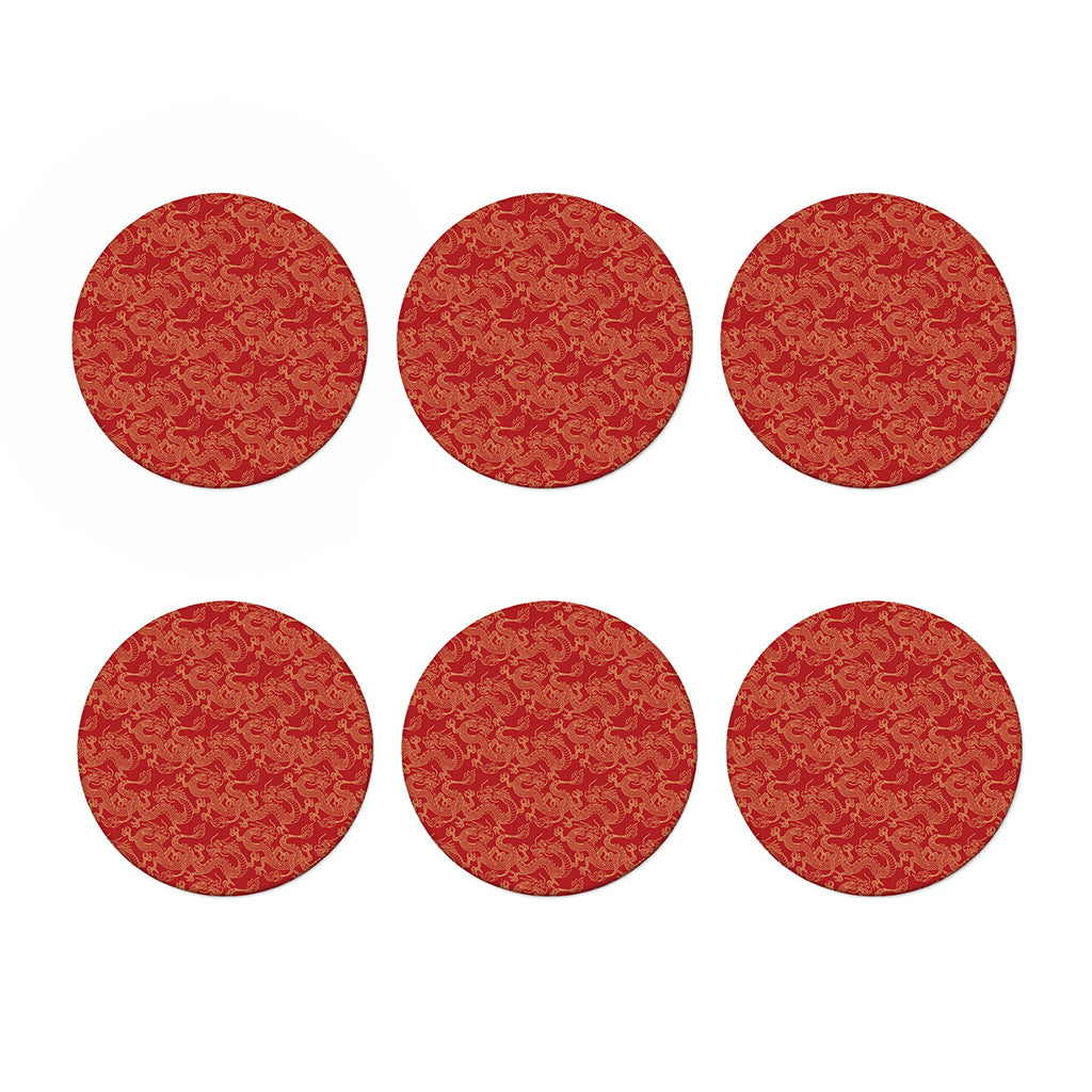Traditional Chinese Dragon Pattern Print Coaster Set