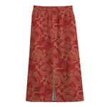 Traditional Chinese Dragon Pattern Print Cotton Front Slit Maxi Skirt