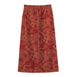 Traditional Chinese Dragon Pattern Print Cotton Front Slit Maxi Skirt