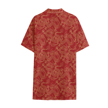 Traditional Chinese Dragon Pattern Print Cotton Hawaiian Shirt