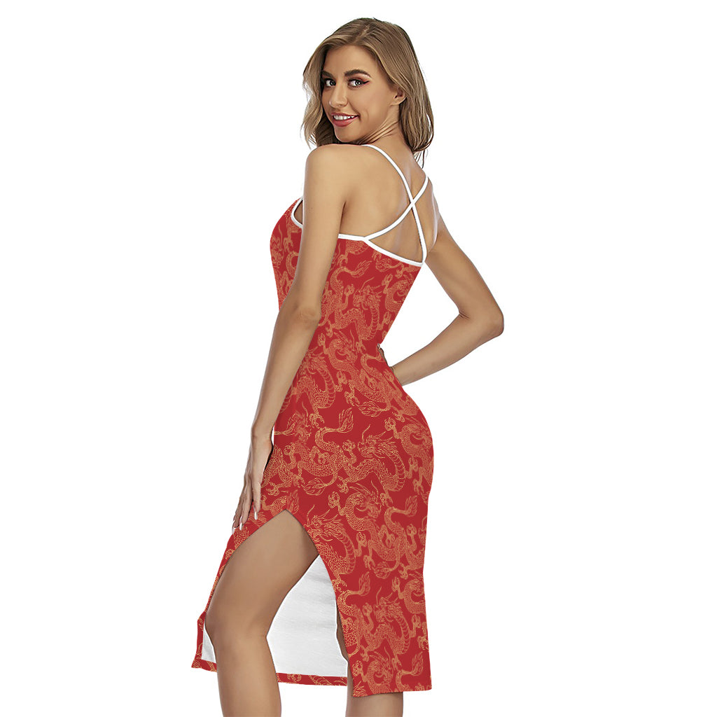 Traditional Chinese Dragon Pattern Print Cross Back Cami Dress