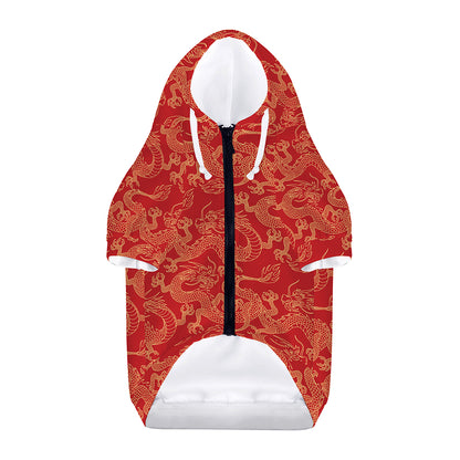 Traditional Chinese Dragon Pattern Print Dog Zip Up Hoodie