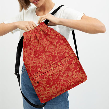 Traditional Chinese Dragon Pattern Print Drawstring Backpack