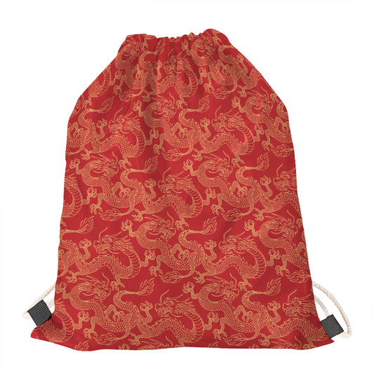 Traditional Chinese Dragon Pattern Print Drawstring Bag