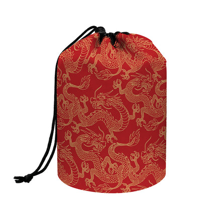 Traditional Chinese Dragon Pattern Print Drawstring Makeup Bag