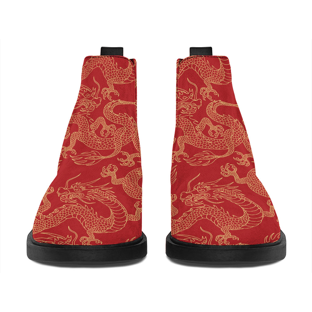 Traditional Chinese Dragon Pattern Print Flat Ankle Boots