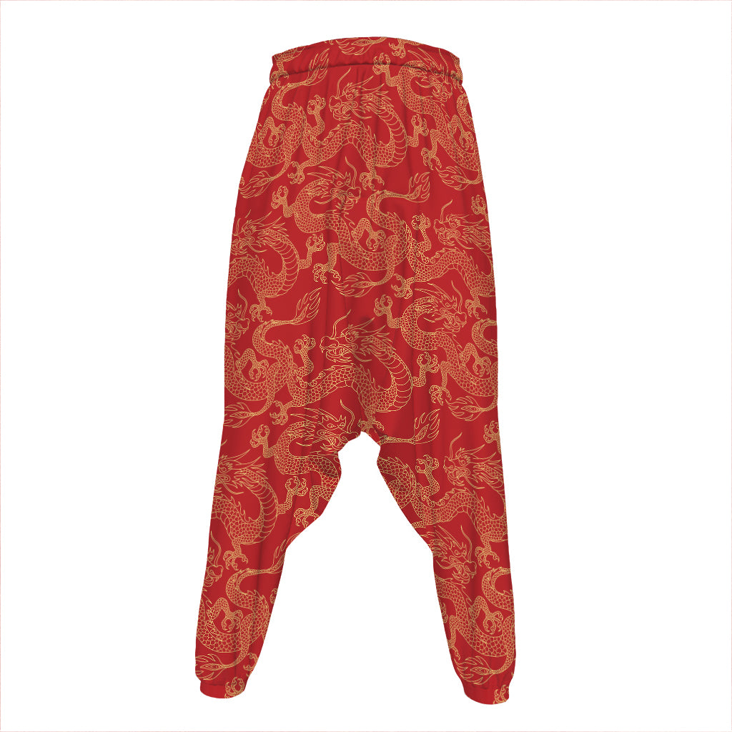 Traditional Chinese Dragon Pattern Print Hammer Pants