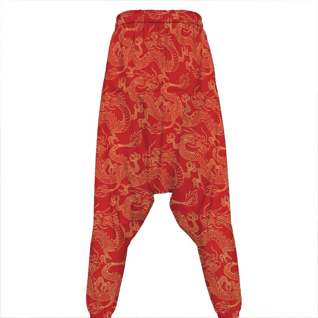 Traditional Chinese Dragon Pattern Print Hammer Pants