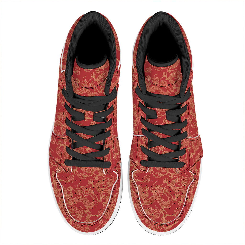 Traditional Chinese Dragon Pattern Print High Top Leather Sneakers