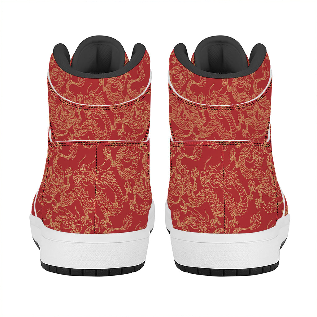 Traditional Chinese Dragon Pattern Print High Top Leather Sneakers
