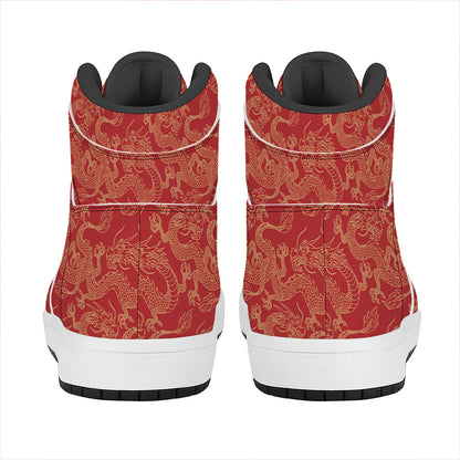 Traditional Chinese Dragon Pattern Print High Top Leather Sneakers