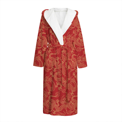Traditional Chinese Dragon Pattern Print Hooded Bathrobe