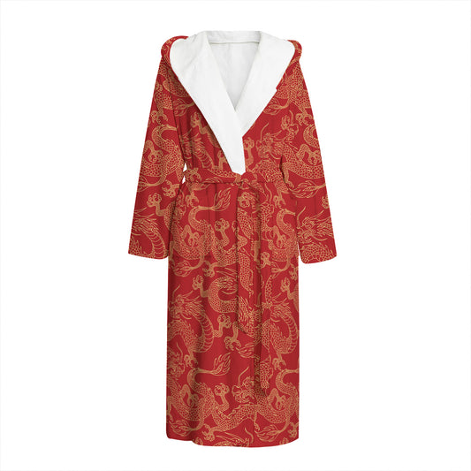 Traditional Chinese Dragon Pattern Print Hooded Bathrobe