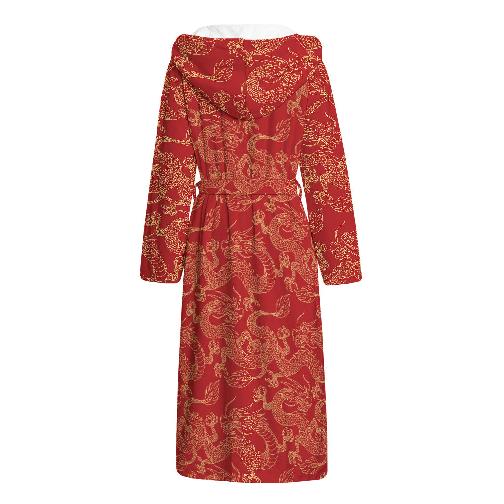 Traditional Chinese Dragon Pattern Print Hooded Bathrobe