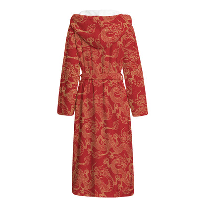 Traditional Chinese Dragon Pattern Print Hooded Bathrobe