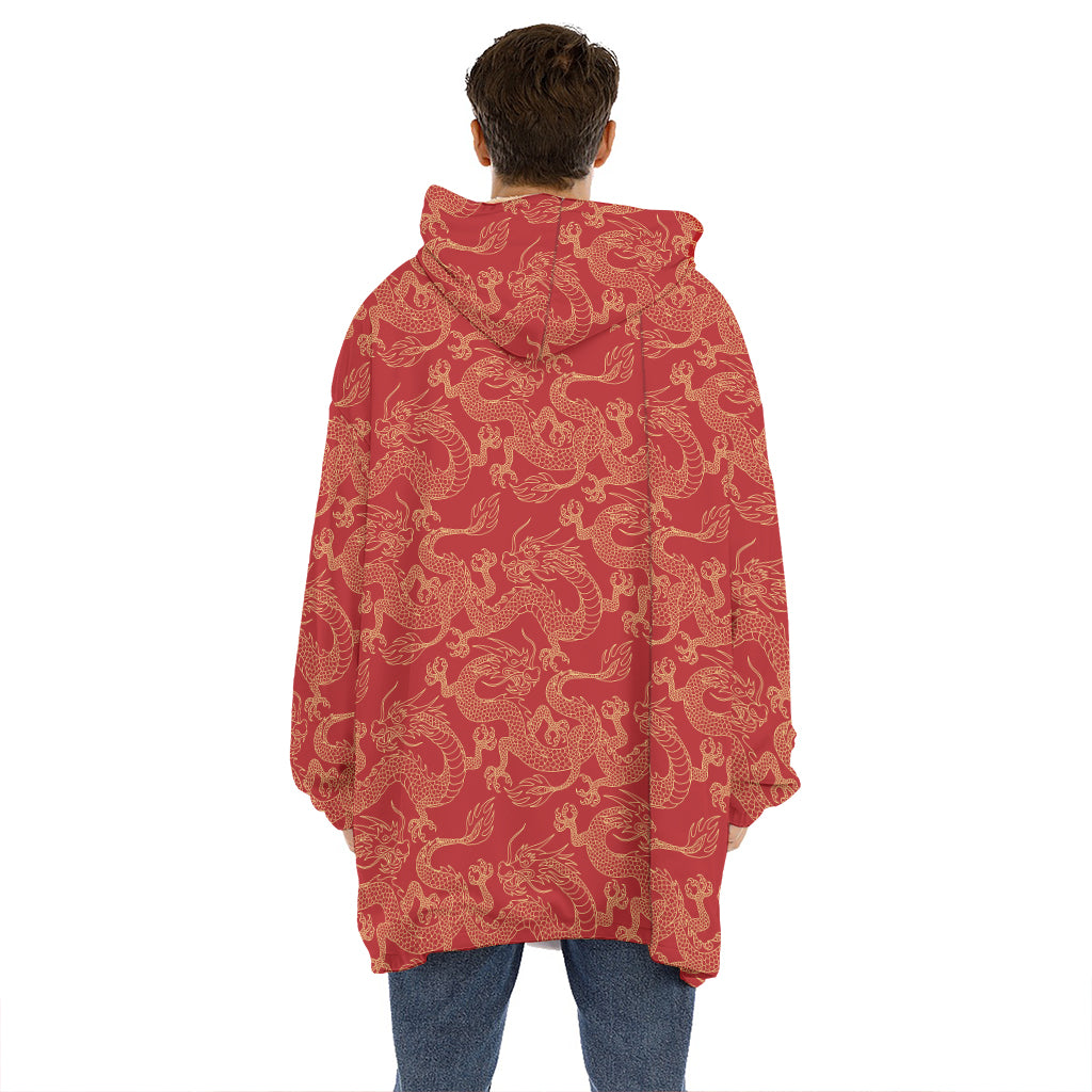 Traditional Chinese Dragon Pattern Print Hoodie Blanket