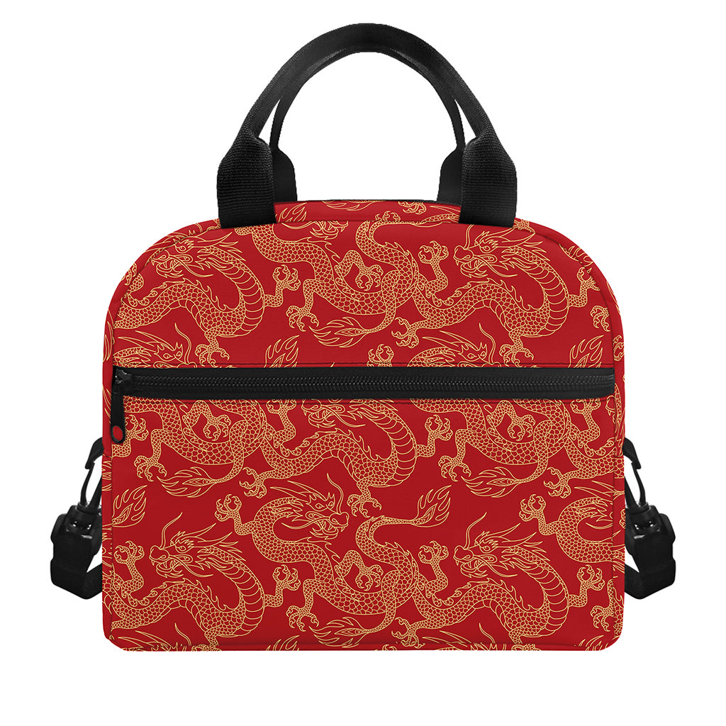 Traditional Chinese Dragon Pattern Print Insulated Lunch Bag