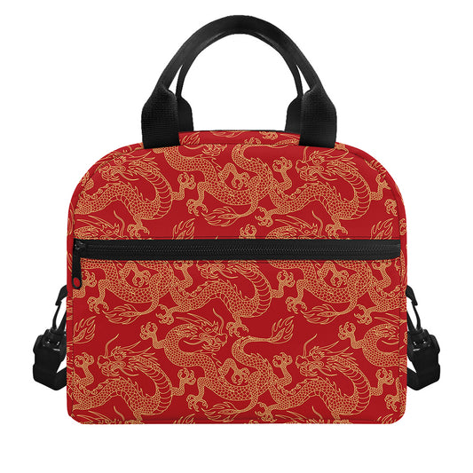Traditional Chinese Dragon Pattern Print Insulated Lunch Bag