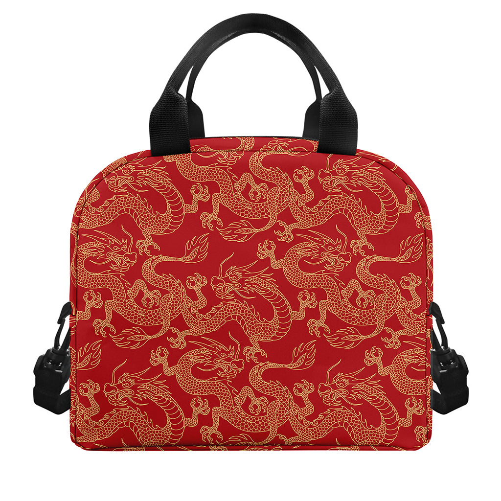 Traditional Chinese Dragon Pattern Print Insulated Lunch Bag