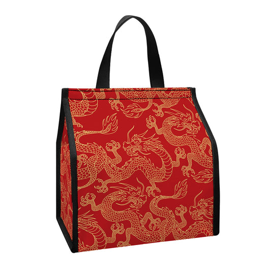 Traditional Chinese Dragon Pattern Print Insulated Lunch Tote
