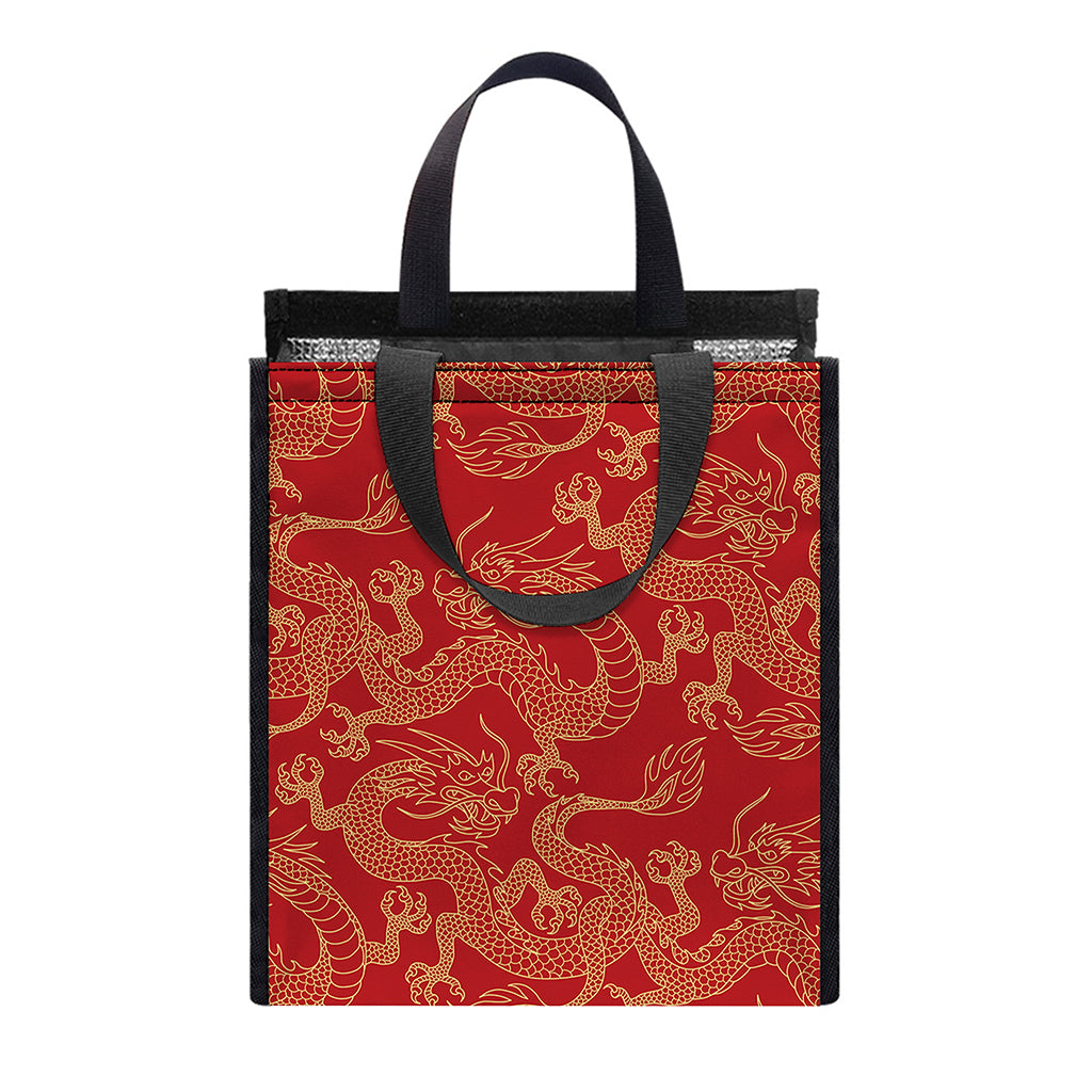 Traditional Chinese Dragon Pattern Print Insulated Lunch Tote