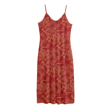 Traditional Chinese Dragon Pattern Print Jersey Midi Cami Dress