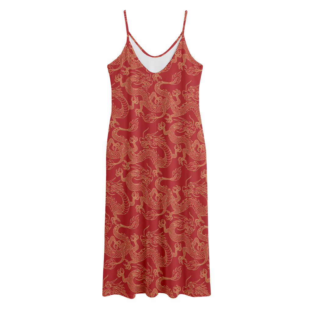 Traditional Chinese Dragon Pattern Print Jersey Midi Cami Dress