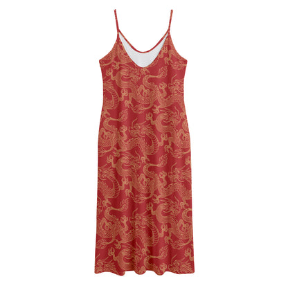 Traditional Chinese Dragon Pattern Print Jersey Midi Cami Dress