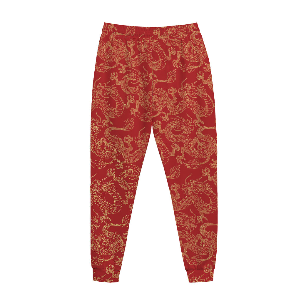 Traditional Chinese Dragon Pattern Print Jogger Pants