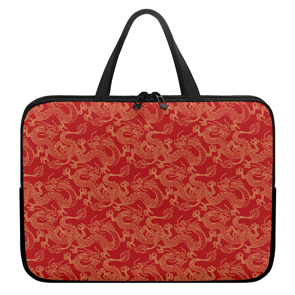 Traditional Chinese Dragon Pattern Print Laptop Sleeve With Handle
