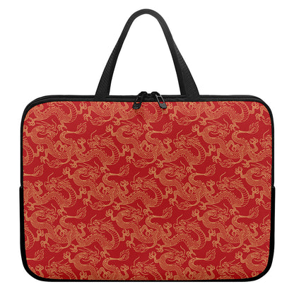 Traditional Chinese Dragon Pattern Print Laptop Sleeve With Handle