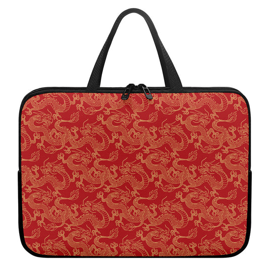Traditional Chinese Dragon Pattern Print Laptop Sleeve With Handle