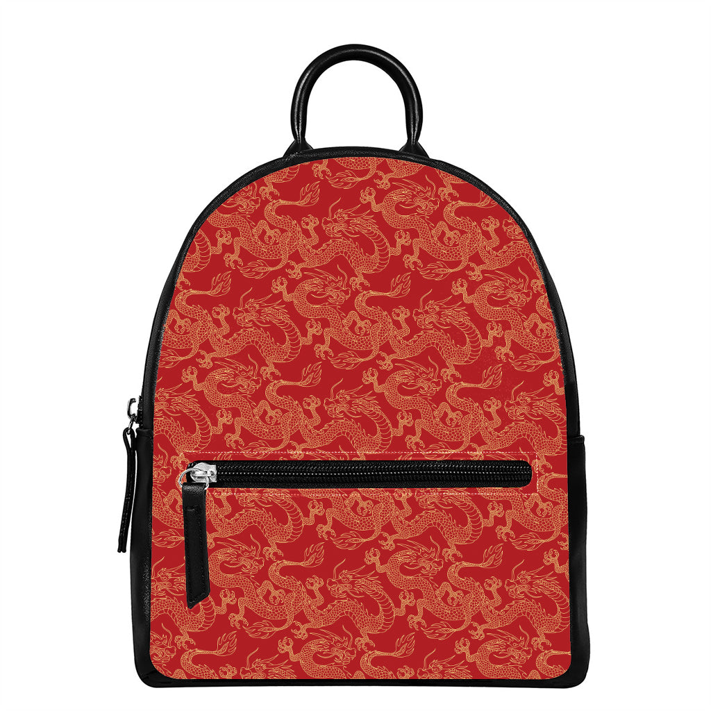 dragon backpack leather Traditional Chinese Dragon Pattern Print Leather Backpack