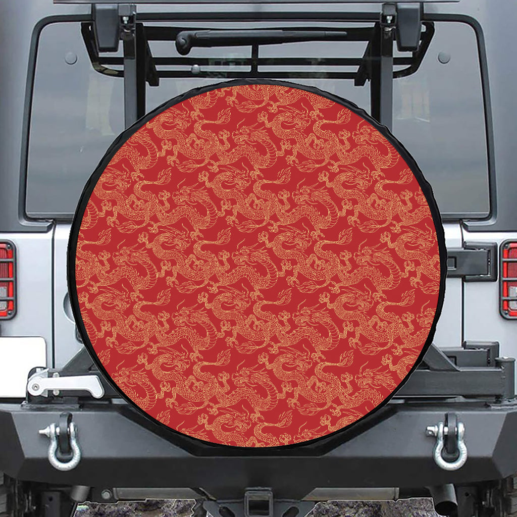 Traditional Chinese Dragon Pattern Print Leather Spare Tire Cover