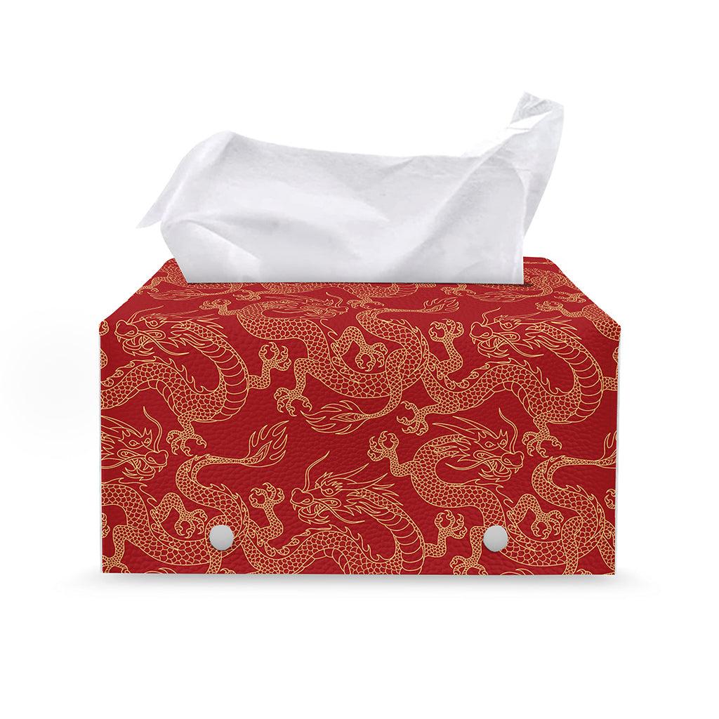 Traditional Chinese Dragon Pattern Print Leather Tissue Box Cover