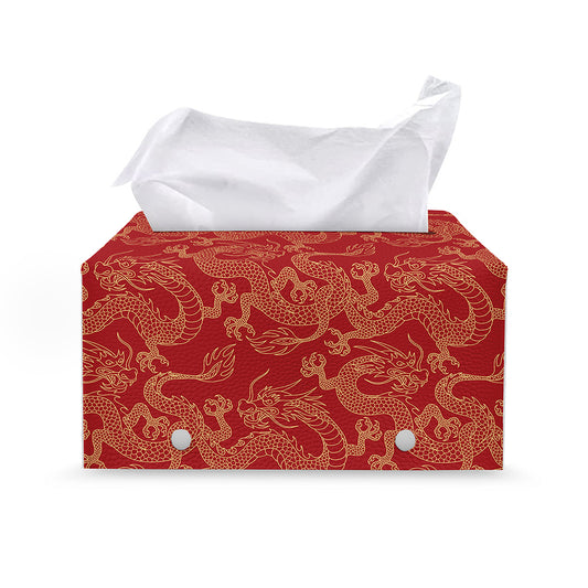 Traditional Chinese Dragon Pattern Print Leather Tissue Box Cover