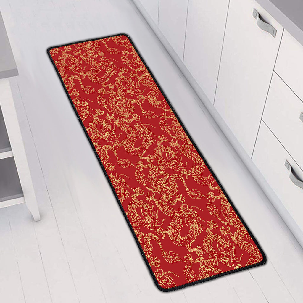 Traditional Chinese Dragon Pattern Print Long Kitchen Mat