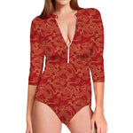 Traditional Chinese Dragon Pattern Print Long Sleeve Swimsuit