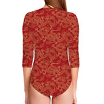 Traditional Chinese Dragon Pattern Print Long Sleeve Swimsuit