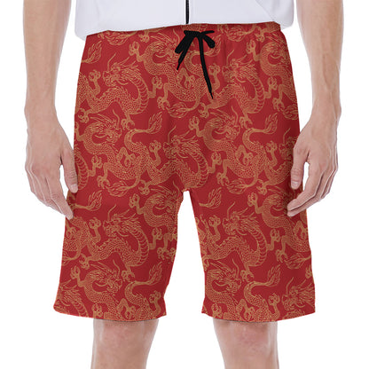 Traditional Chinese Dragon Pattern Print Men's Beach Shorts