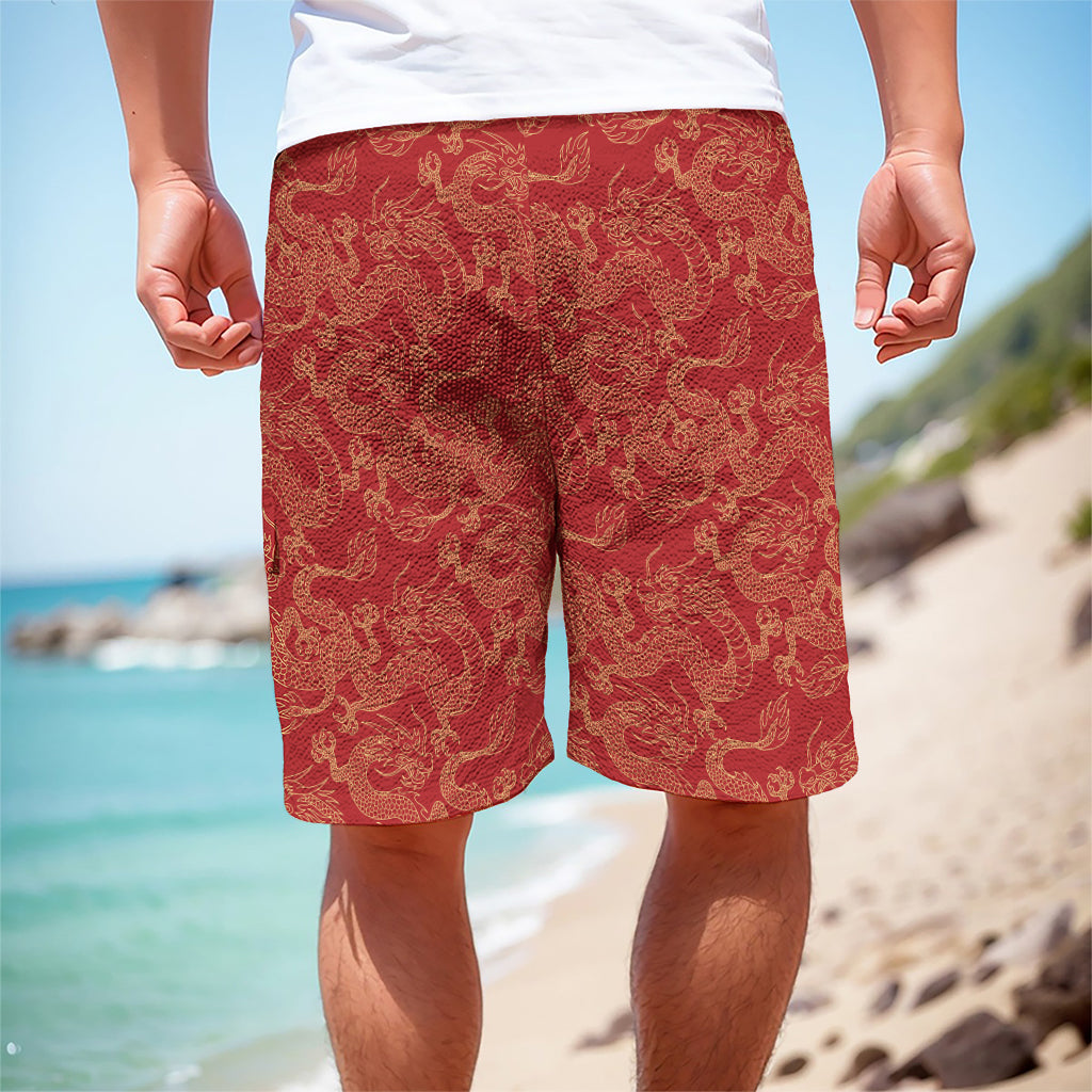 Traditional Chinese Dragon Pattern Print Men's Cargo Shorts