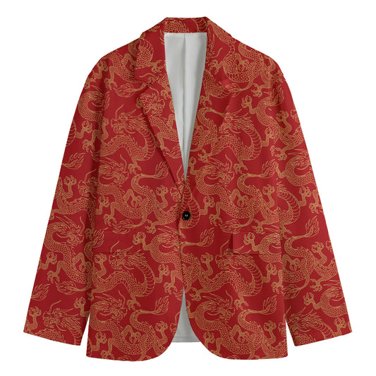 Traditional Chinese Dragon Pattern Print Men's Cotton Blazer