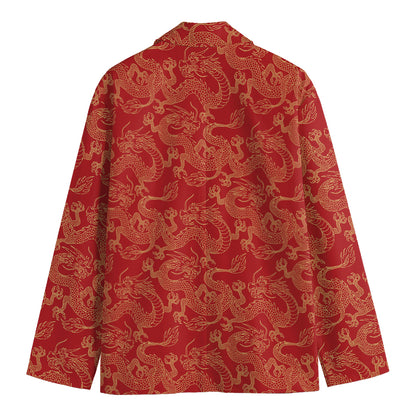 Traditional Chinese Dragon Pattern Print Men's Cotton Blazer
